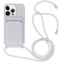 Husă din silicon cu șnur și buzunar de carduri pentru iPhone 14 Pro Max - gri