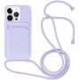Husă din silicon cu șnur și buzunar de carduri pentru iPhone 14 Pro Max - violet