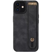 Husă din piele cu buclă de mână pentru iPhone 12 - negru