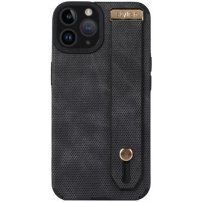 Husă din piele cu buclă de mână pentru iPhone 12 Pro - negru