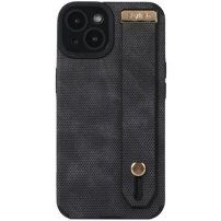 Husă din piele cu buclă de mână pentru iPhone 13 - negru