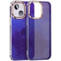 Husă sclipitoare cu model de acuarelă pentru iPhone 14 - albastru