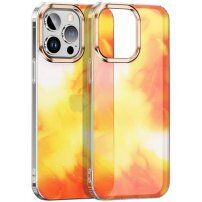 Husă sclipitoare cu model de acuarelă pentru iPhone 14 Pro Max - portocaliu galben