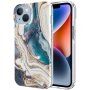 Husă cu sclipici din marmură pentru iPhone 14 Plus - turcoaz auriu
