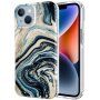 Husă cu sclipici din marmură pentru iPhone 14 Plus - albastru-auriu