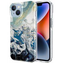 Husă cu sclipici din marmură pentru iPhone 14 Plus - albastru închis