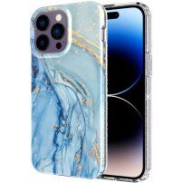 Husă cu sclipici din marmură pentru iPhone 14 Pro Max - albastru