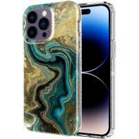 Husă cu sclipici din marmură pentru iPhone 14 Pro Max - petrol