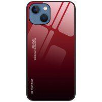 Carcasă cu partea din spate din sticlă pentru iPhone 14 - roșu-negru