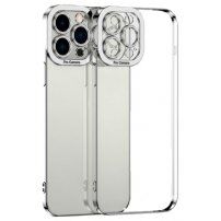 Carcasă transparentă cu margine metalizată pentru iPhone 14 Plus - argintiu