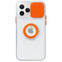 Curea magnetică din piele cu detalii metalice pentru iPhone 14 Pro Max - portocaliu