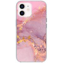 Husă din marmură lucioasă pentru iPhone 12 / 12 Pro - roz mov