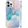 Husă din marmură lucioasă pentru iPhone 12 Pro Max - albastru-roz