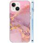Husă din marmură lucioasă pentru iPhone 13 - roz mov