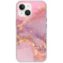 Husă din marmură lucioasă pentru iPhone 14 Plus - roz mov