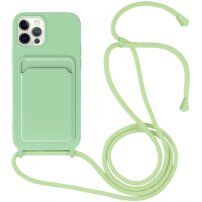 Husă din silicon cu șnur și buzunar de carduri pentru iPhone 11 Pro - verde