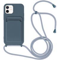 Husă din silicon cu șnur și buzunar de carduri pentru iPhone 12 / 12 Pro - albastru