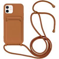 Husă din silicon cu șnur și buzunar de carduri pentru iPhone 12 / 12 Pro - maro