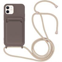 Husă din silicon cu șnur și buzunar de carduri pentru iPhone 12 / 12 Pro - maro închis