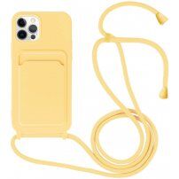 Husă din silicon cu șnur și buzunar de carduri pentru iPhone 12 Pro Max - galben