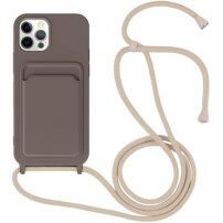 Husă din silicon cu șnur și buzunar de carduri pentru iPhone 12 Pro Max - maro închis