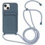 Husă din silicon cu șnur și buzunar de carduri pentru iPhone 13 - albastru