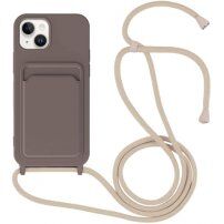 Husă din silicon cu șnur și buzunar de carduri pentru iPhone 13 - maro închis