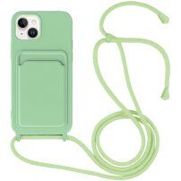 Husă din silicon cu șnur și buzunar de carduri pentru iPhone 13 - verde