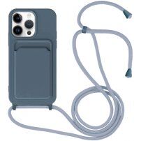 Husă din silicon cu șnur și buzunar de carduri pentru iPhone 13 Pro Max - albastru