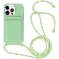Husă din silicon cu șnur și buzunar de carduri pentru iPhone 13 Pro Max - verde