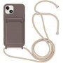 Husă din silicon cu șnur și buzunar de carduri pentru iPhone 14 - maro închis