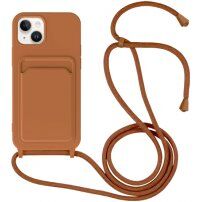 Husă din silicon cu șnur și buzunar de carduri pentru iPhone 14 Plus - maro