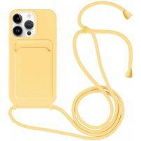 Husă din silicon cu șnur și buzunar de carduri pentru iPhone 14 Pro - galben