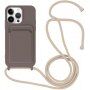 Husă din silicon cu șnur și buzunar de carduri pentru iPhone 14 Pro - maro închis