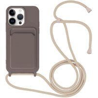 Husă din silicon cu șnur și buzunar de carduri pentru iPhone 14 Pro Max - maro închis