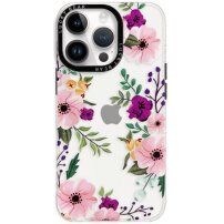 Husă transparentă lucioasă cu model pentru iPhone 14 Pro Max - flori roz