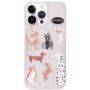 Husă transparentă mată cu model de cățeluși pentru iPhone 13 Pro Max - roz