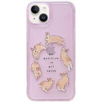 Husă transparentă lucioasă cu model de iepure pentru iPhone 14 Plus - roz