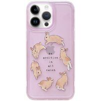 Husă transparentă lucioasă cu model de iepure pentru iPhone 14 Pro Max - roz