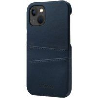 Husă din piele cu buzunare carduri pentru iPhone 14 Plus - albastru