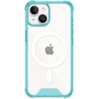 Husă transparentă cu ramă colorată și MagSafe pentru iPhone 14 Plus - albastru