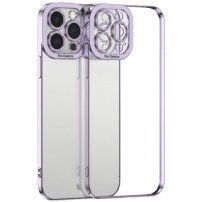Carcasă transparentă cu margine metalizată pentru iPhone 14 Plus - violet
