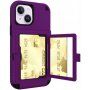 Husă durabilă cu spațiu pentru carduri și oglindă pentru iPhone 14 Plus - violet