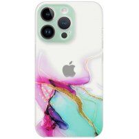 Husă transparentă cu model de marmură pentru iPhone 14 Pro Max - roz turcoaz