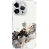 Husă transparentă cu model de marmură pentru iPhone 14 Pro Max - gri