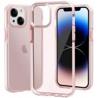 Carcasă transparentă cu cadru colorat din plastic moale pentru iPhone 14 Plus - roz