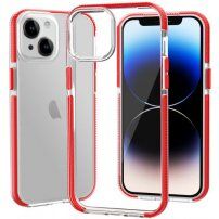 Carcasă transparentă cu cadru colorat din plastic moale pentru iPhone 14 Plus - roșu
