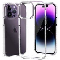 Carcasă transparentă cu cadru colorat din plastic moale pentru iPhone 14 Pro - alb