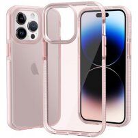 Carcasă transparentă cu cadru colorat din plastic moale pentru iPhone 14 Pro - roz