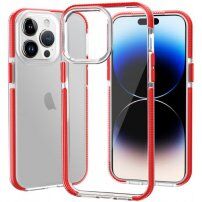 Carcasă transparentă cu cadru colorat din plastic moale pentru iPhone 14 Pro - roșu